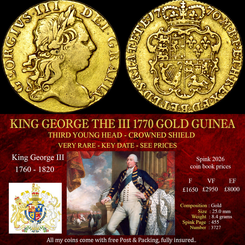 RARE KING GEORGE THE III 1770 GOLD GUINEA
