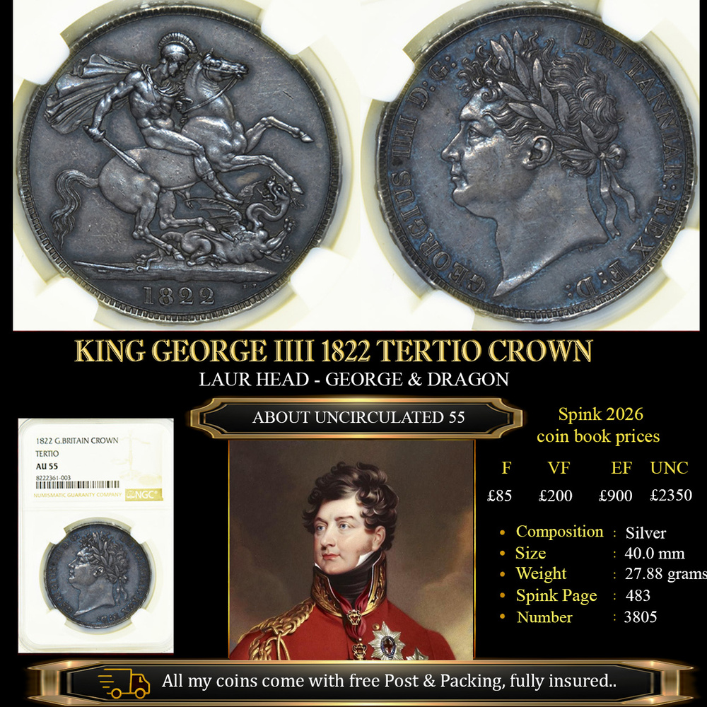 KING GEORGE IIII 1822 SECUNDO CROWN AU55
