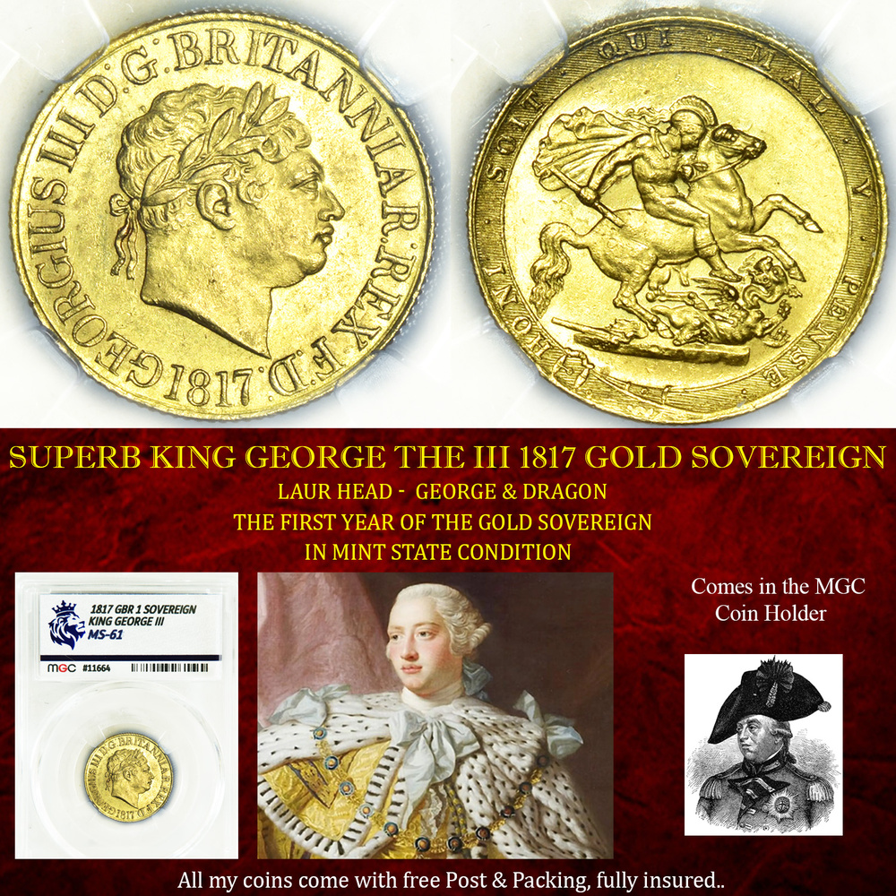 KING GEORGE THE III 1817 GOLD SOVEREIGN MS61