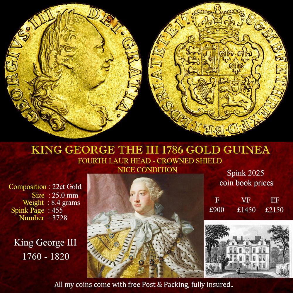 KING GEORGE THE III 1786 GOLD GUINEA
