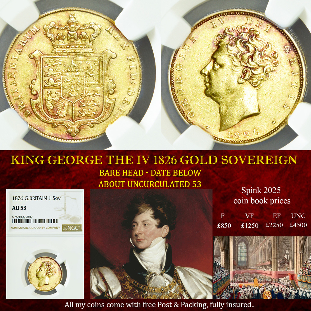 BETTER KING GEORGE THE IV 1826 GOLD SOVEREIGN