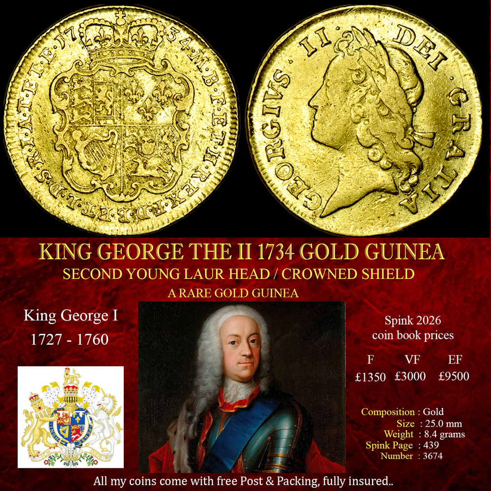 KING GEORGE THE II 1734 GOLD GUINEA