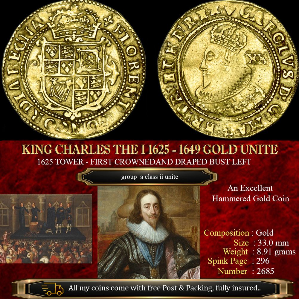 KING CHARLES THE I 1625 - 1642 GOLD UNITE