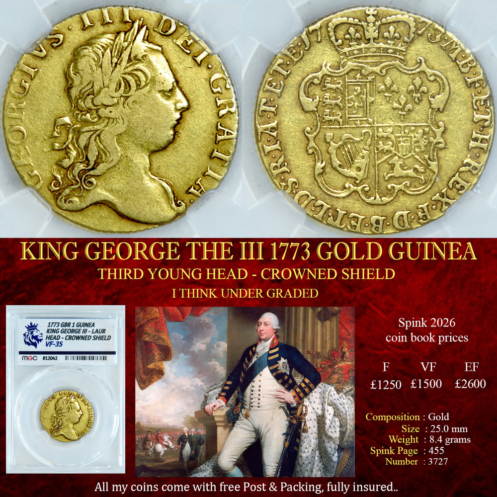 KING GEORGE THE II 1773 GOLD GUINEA VF35