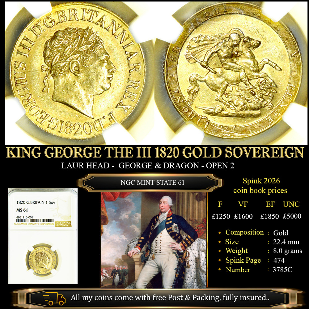 KING GEORGE THE IIII 1820 GOLD SOVEREIGN NGC MS61