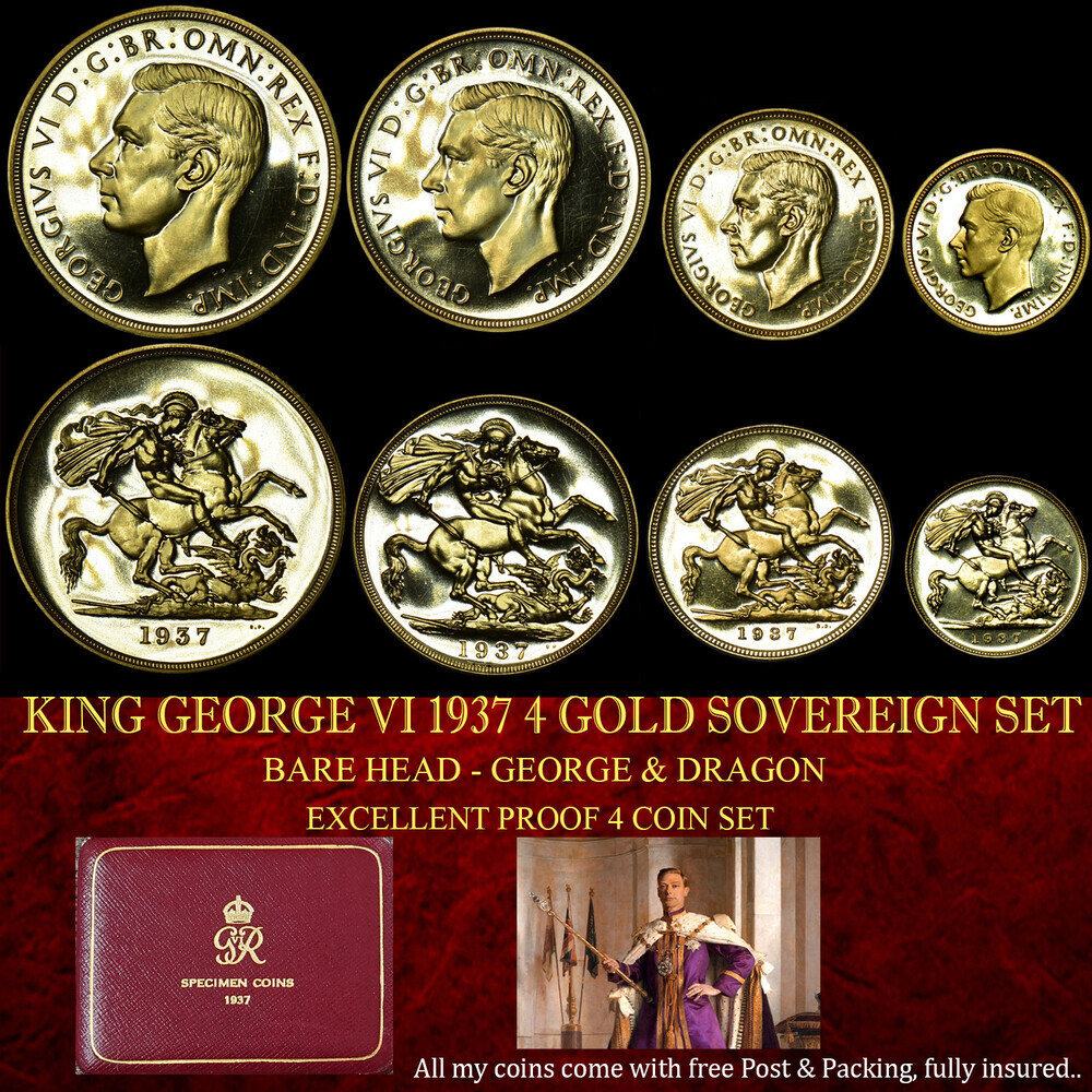 FANTASTIC KING GEORGE THE VI 1937 PROOF 4 GOLD SOVEREIGN SET