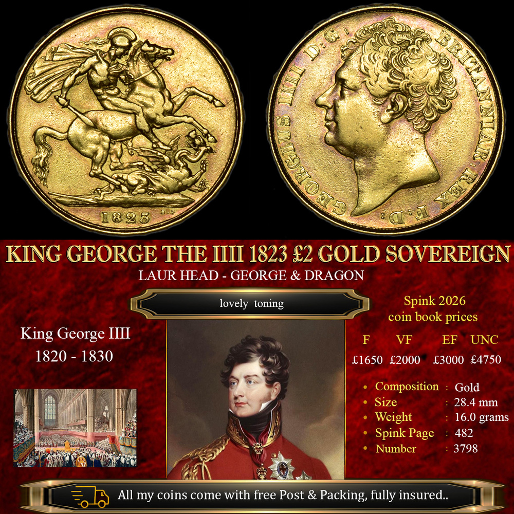 KING GEORGE THE IIII 1823 2 GOLD SOVEREIGN