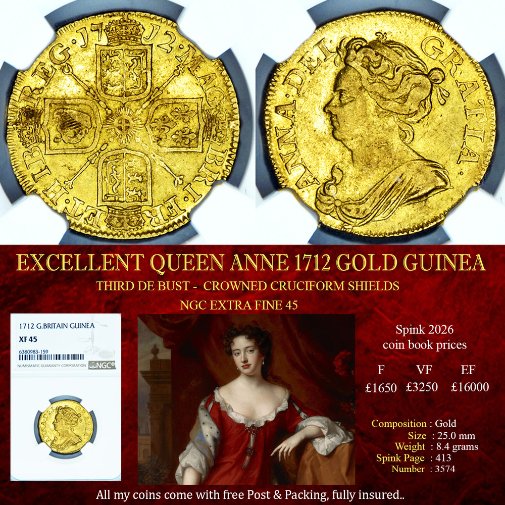 EXCELLENT QUEEN ANNE 1712 GOLD GUINEA