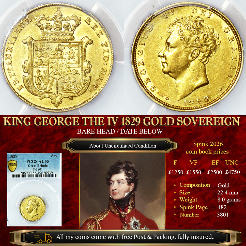 KING GEORGE THE IV 1829 GOLD SOVEREIGN AU55