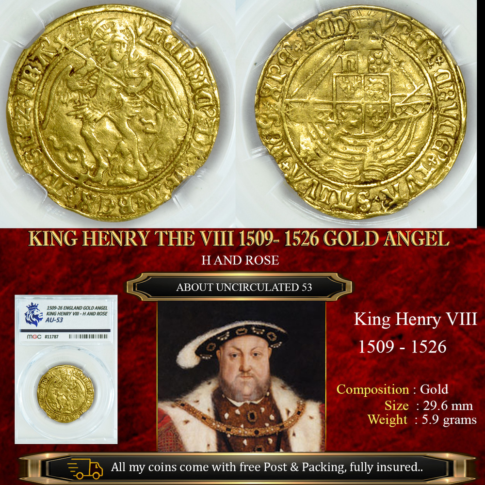 KING HENRY THE VIII 1505- 1509 GOLD ANGEL AU53