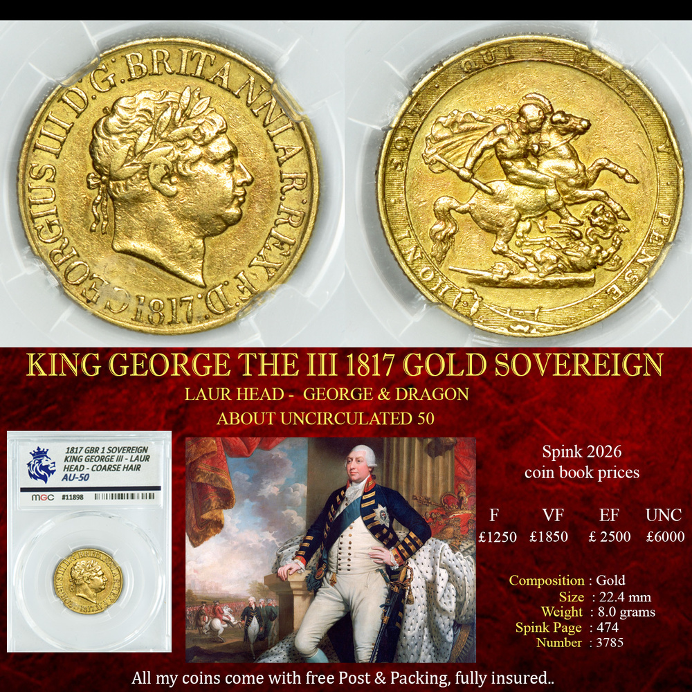 KING GEORGE THE III 1817 GOLD SOVEREIGN AU50