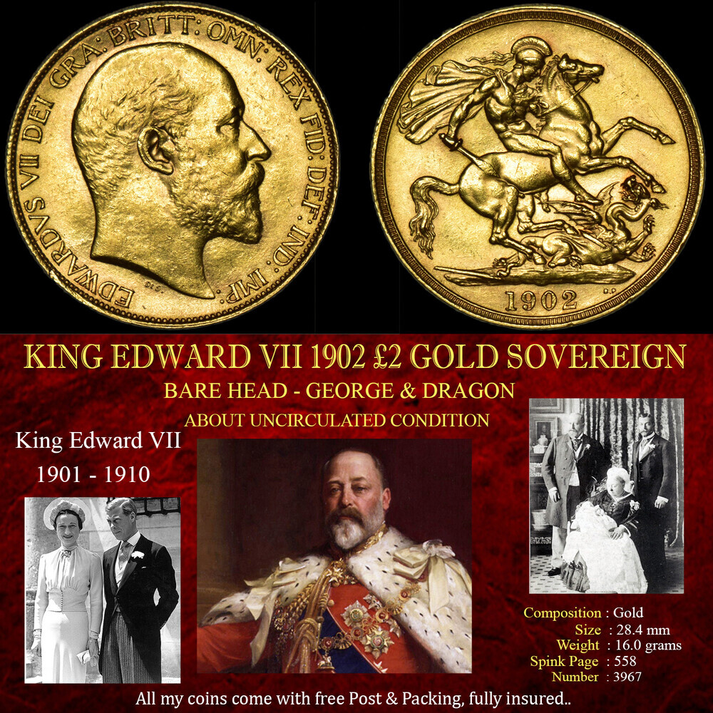 KING EDWARD VII 1902 £2 GOLD SOVEREIGN