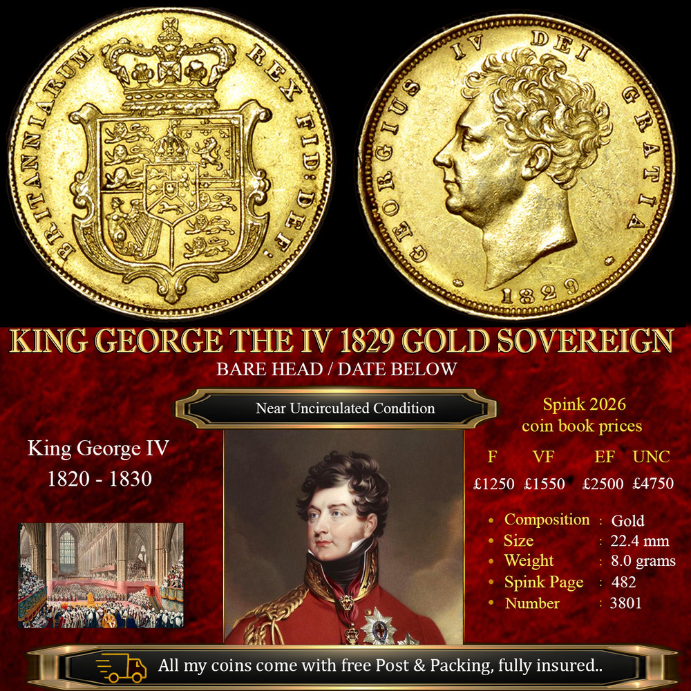 FANTASTIC KING GEORGE THE IIII 1829 GOLD SOVEREIGN