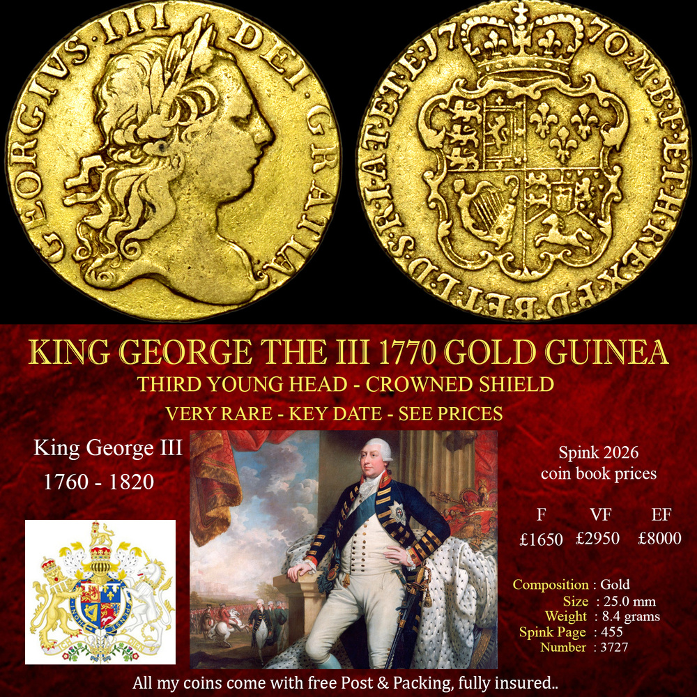 RARE KING GEORGE THE III 1770 GOLD GUINEA