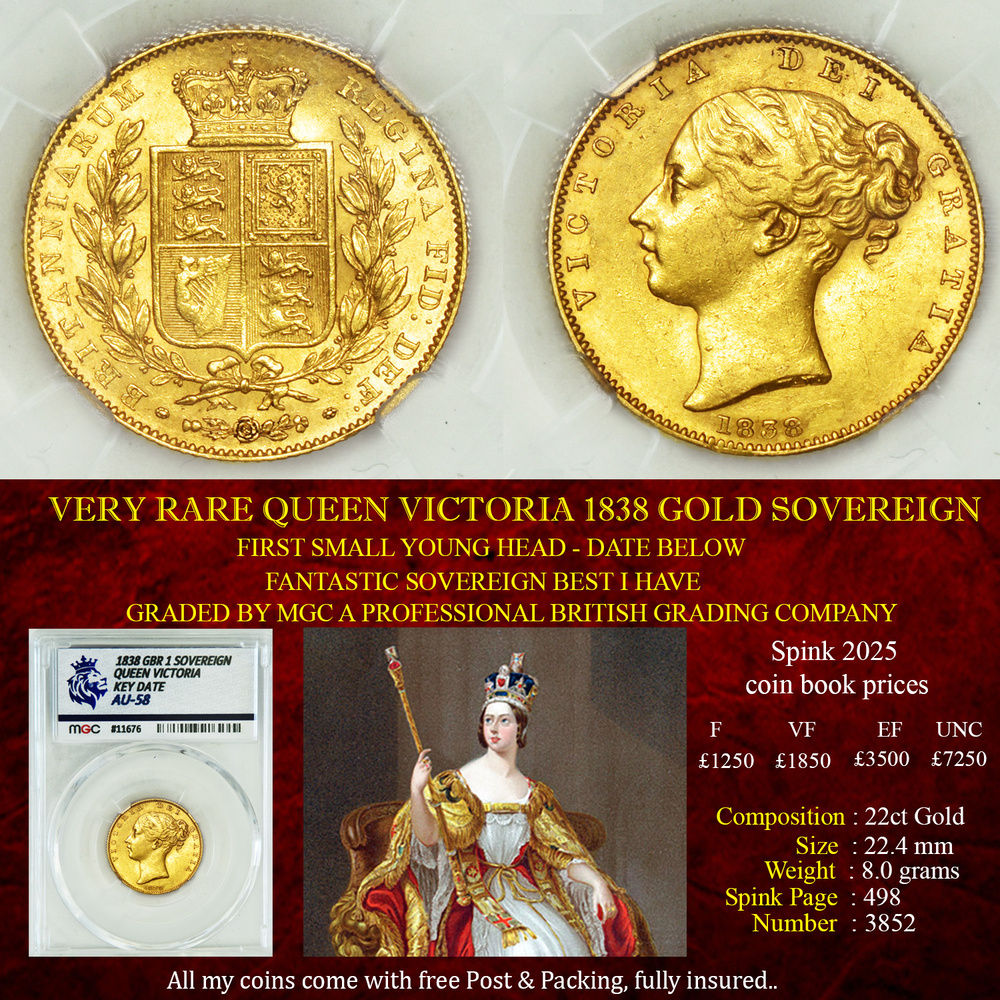 SUPERB QUEEN VICTORIA 1838 GOLD SOVEREIGN