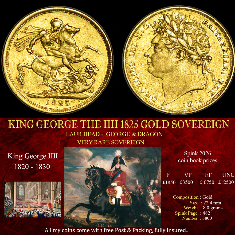 VERY RARE KING GEORGE THE IIII 1825 GOLD SOVEREIGN
