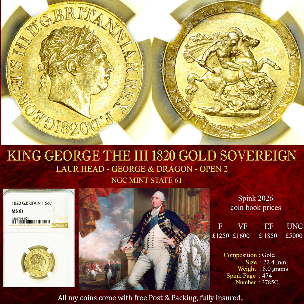 KING GEORGE THE IIII 1820 GOLD SOVEREIGN NGC MS61