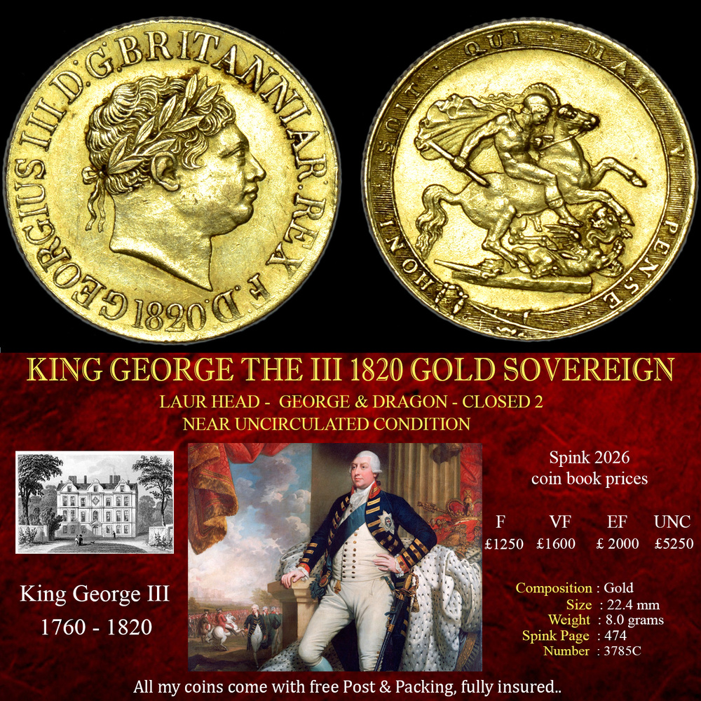 EXCELLENT KING GEORGE THE III 1820 GOLD SOVEREIGN