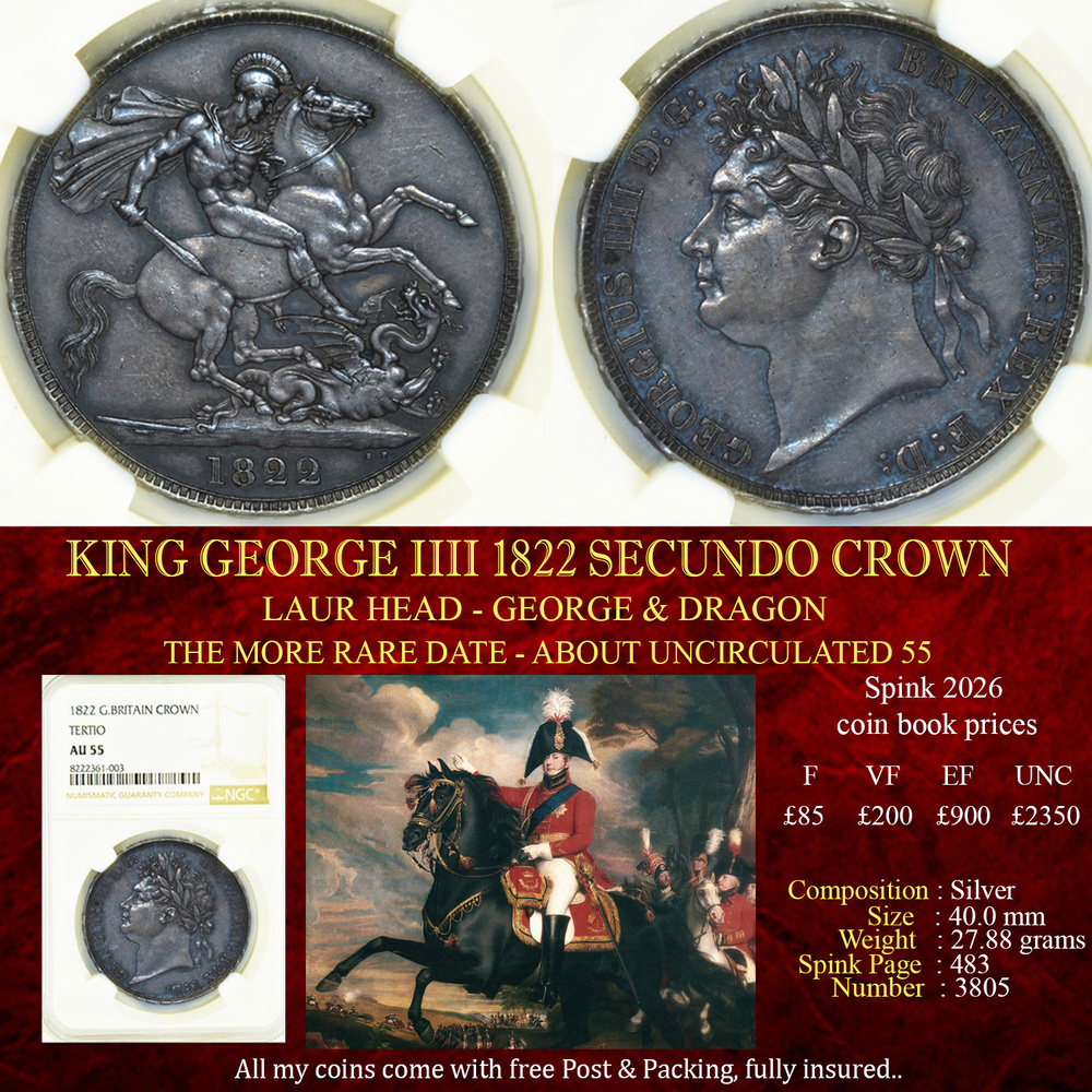 KING GEORGE IIII 1822 SECUNDO CROWN AU55