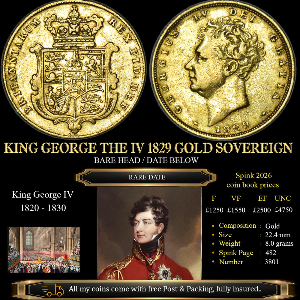 KING GEORGE THE IV 1829 GOLD SOVEREIGN £2150.00
