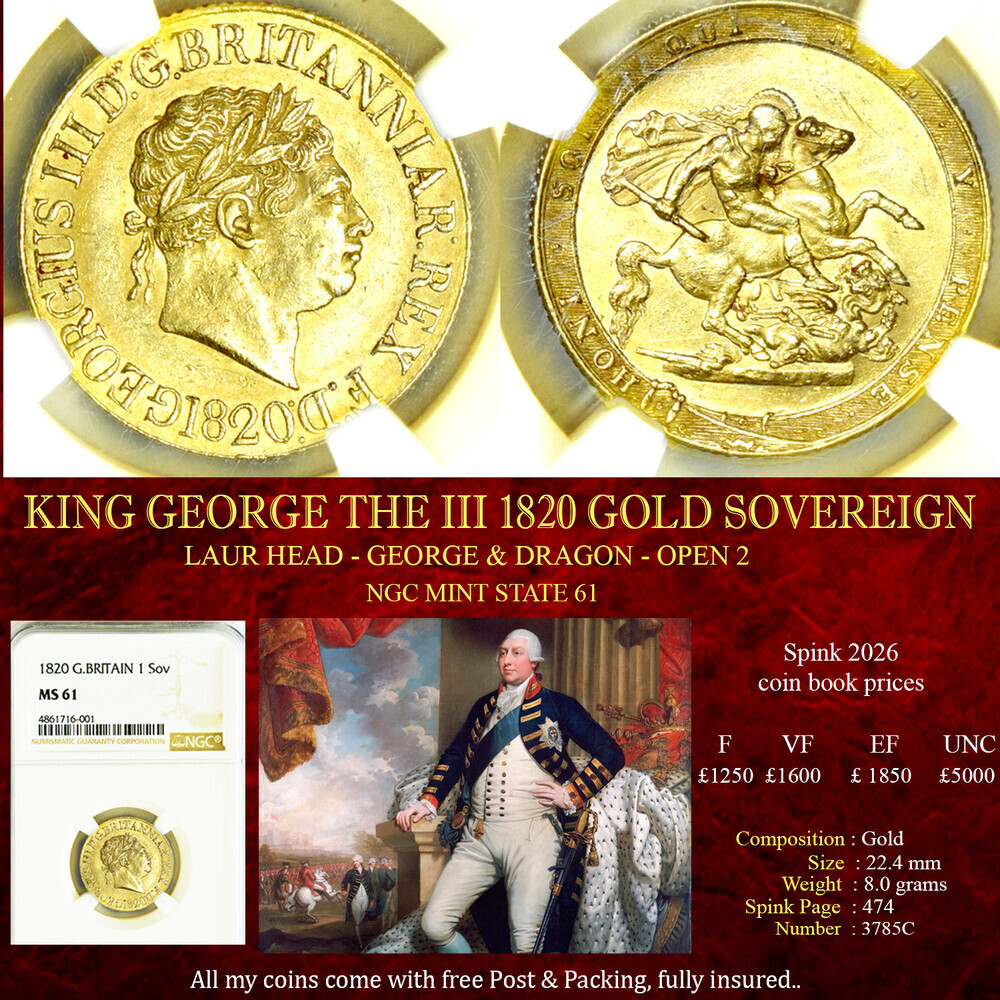 KING GEORGE THE IIII 1820 GOLD SOVEREIGN NGC MS61