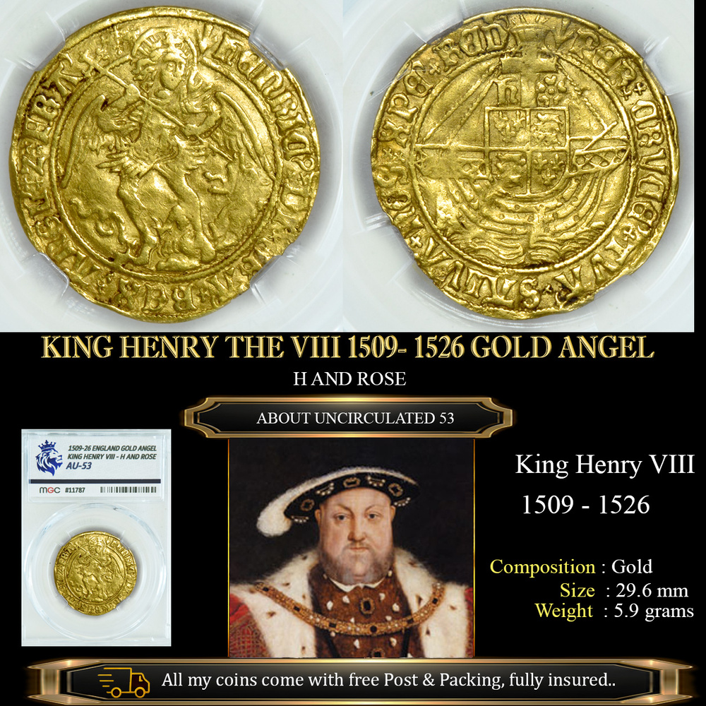 KING HENRY THE VIII 1505- 1509 GOLD ANGEL AU53