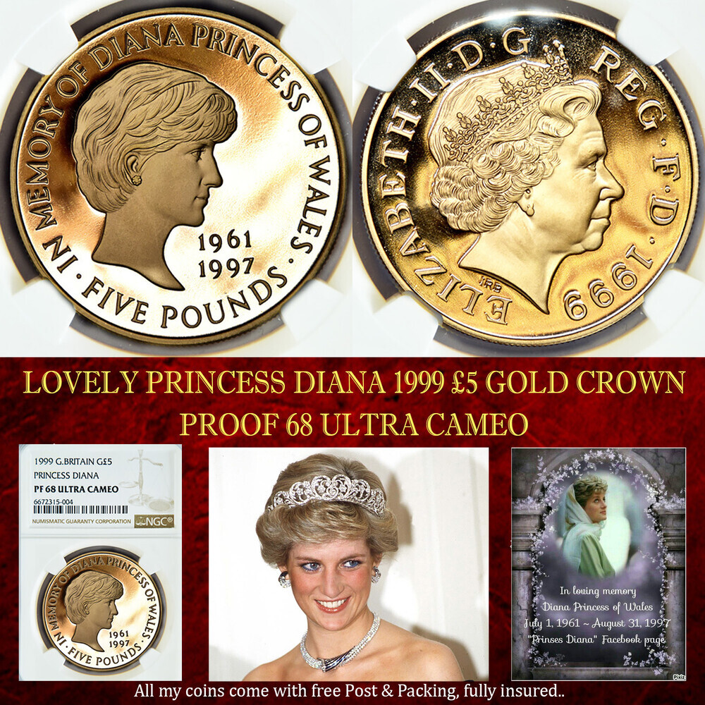 LOVELY PRINCESS DIANA 1999 5 GOLD CROWN PR68