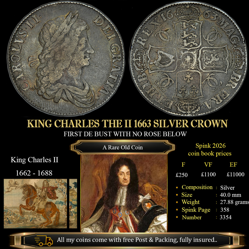KING CHARLES THE II 1663 SILVER CROWN