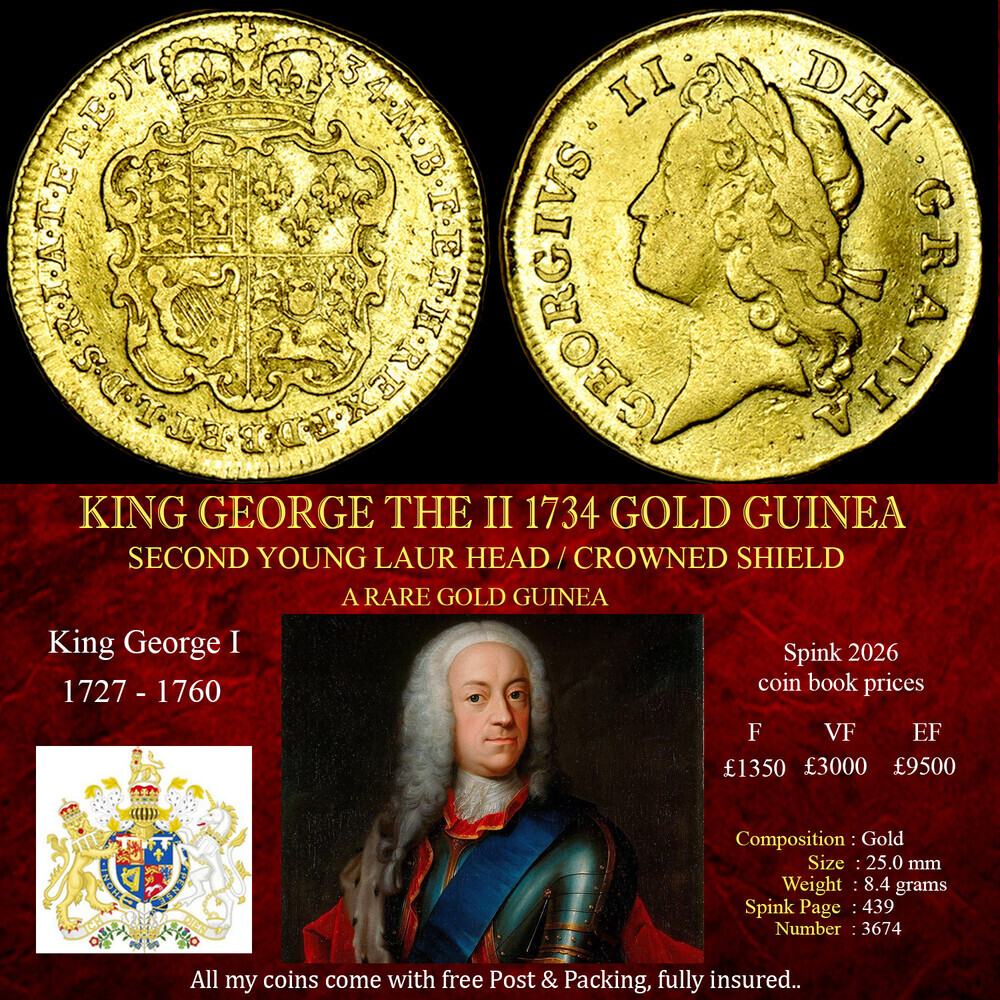 KING GEORGE THE II 1734 GOLD GUINEA