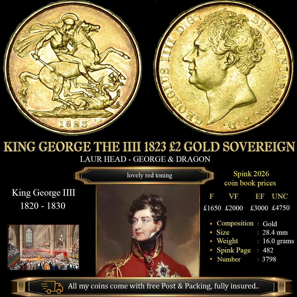 KING GEORGE THE IIII 1823 £2 GOLD SOVEREIGN £3550.00
