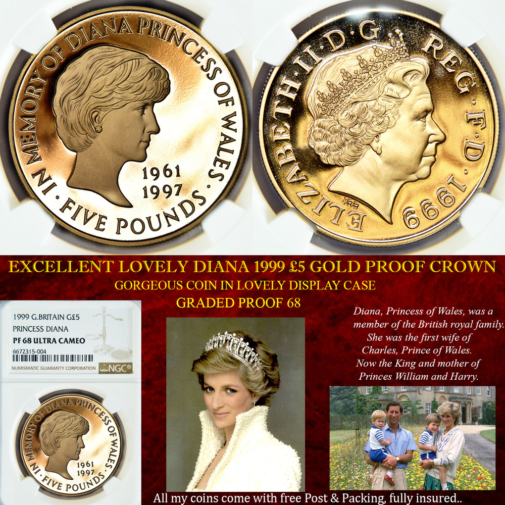 LOVELY DIANA 1999 £5 GOLD PROOF CROWN