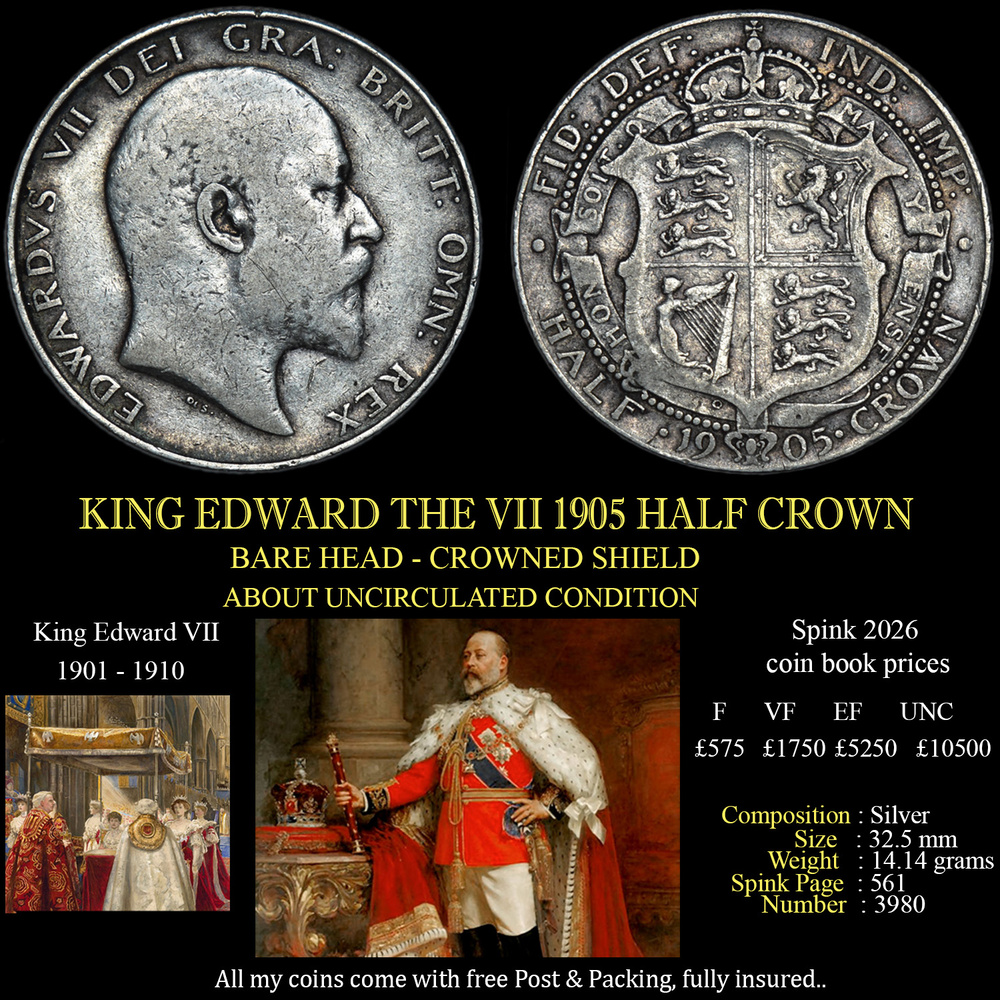 KING EDWARD THE VII 1905 HALF CROWN