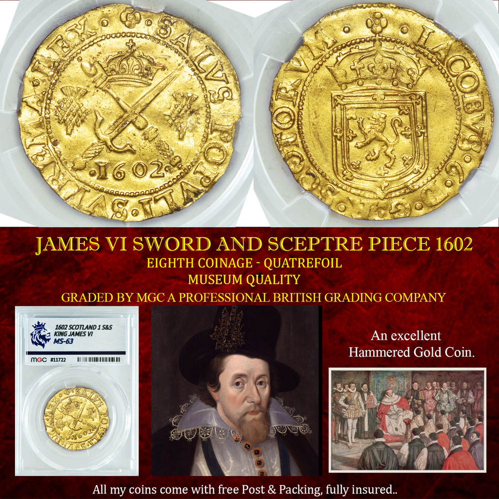JAMES VI SWORD AND SCEPTRE PIECE 1602 MS63