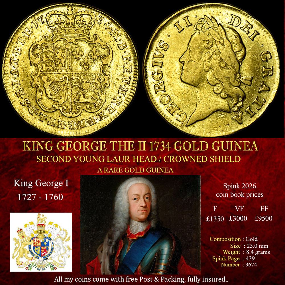 KING GEORGE THE II 1734 GOLD GUINEA