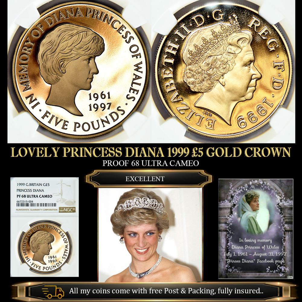 LOVELY PRINCESS DIANA 1999 5 GOLD CROWN PR68