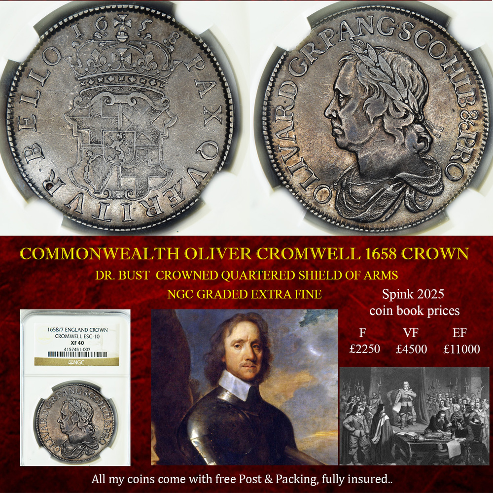COMMONWEALTH OLIVER CROMWELL 1658/7 CROWN