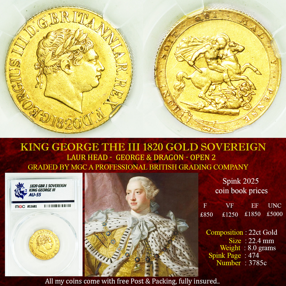 KING GEORGE THE III 1820 GOLD SOVEREIGN AU55