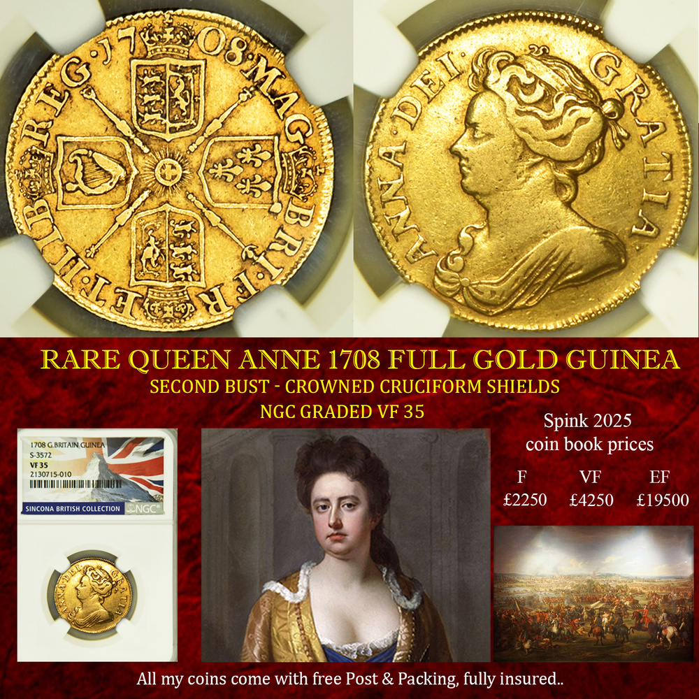 QUEEN ANNE 1708 FULL GOLD GUINEA