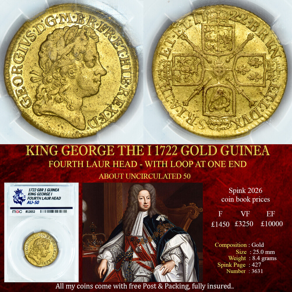 VERY NICE KING GEORGE THE I 1722 GOLD GUINEA
