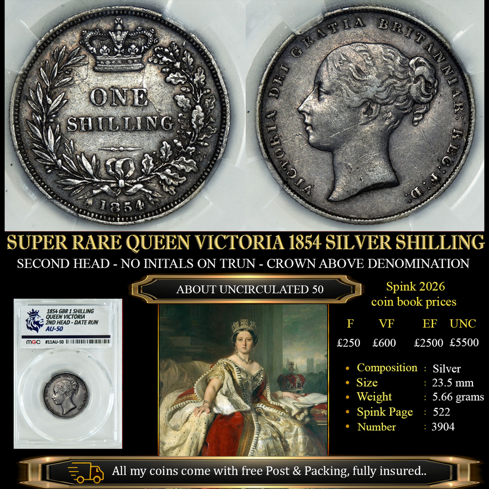 SUPER RARE QUEEN VICTORIA 1854 SILVER SHILLING