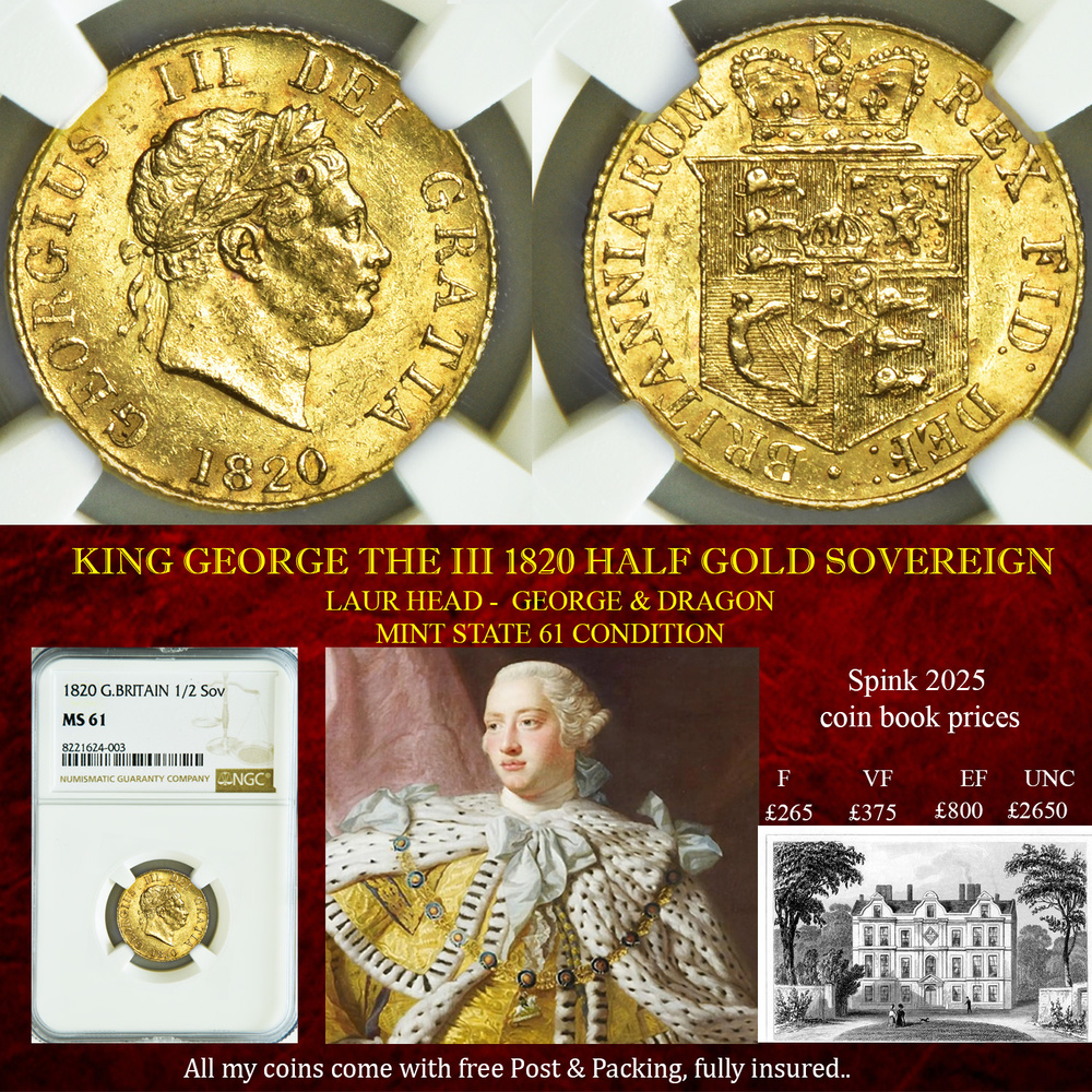 KING GEORGE lll 1820 HALF GOLD SOVEREIGN MINT STATE