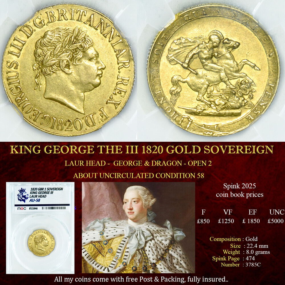 KING GEORGE THE IIII 1820 GOLD SOVEREIGN AU58