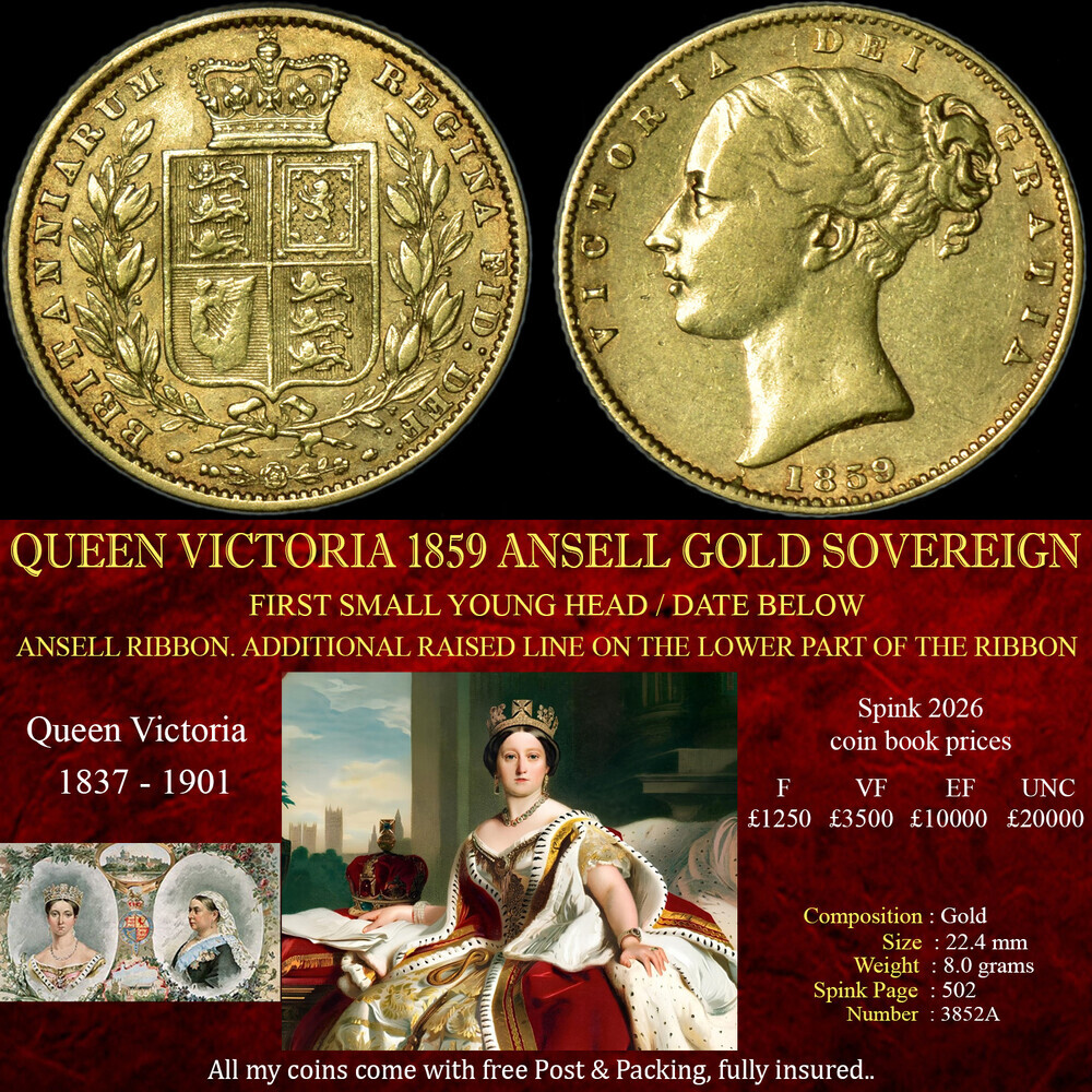 QUEEN VICTORIA 1859 GOLD SOVEREIGN ANSELL