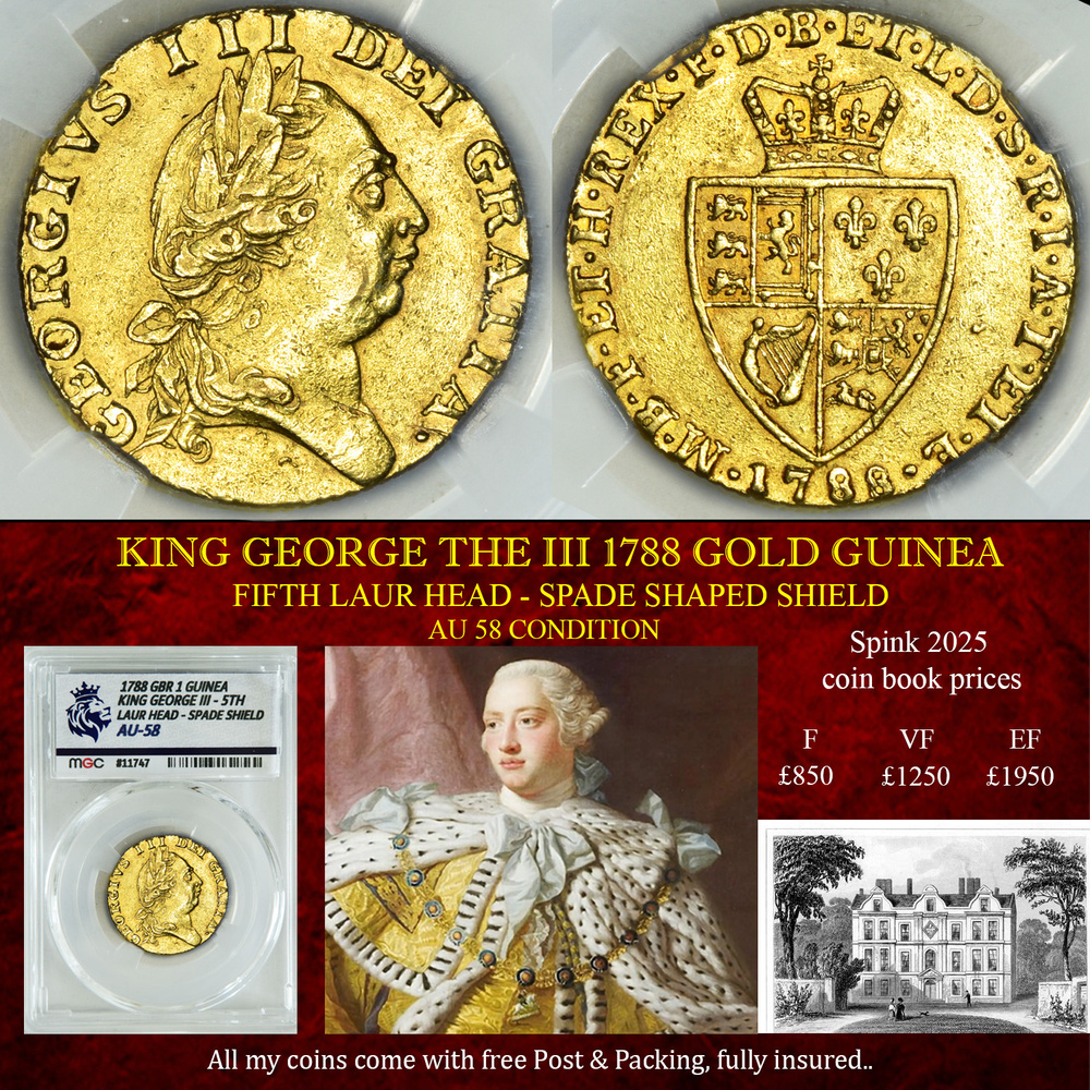 NICE KING GEORGE THE III 1788 GOLD GUINEA - AU58