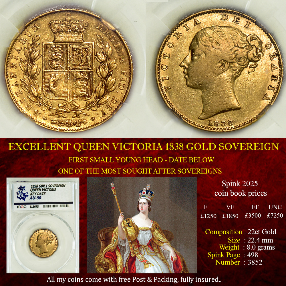 VERY RARE QUEEN VICTORIA 1838 GOLD SOVEREIGN
