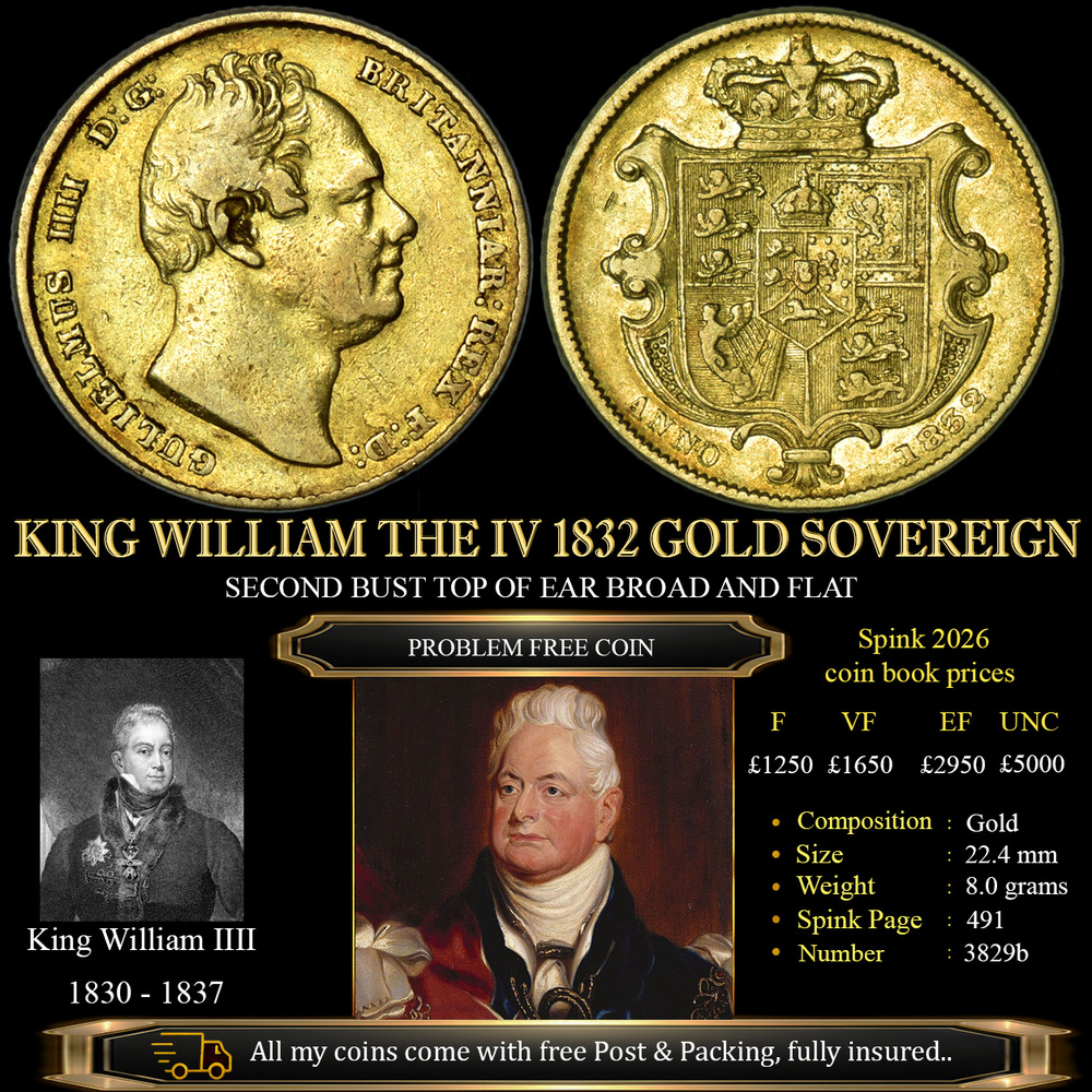 KING WILLIAM THE IIII 1832 GOLD SOVEREIGN £1750.00