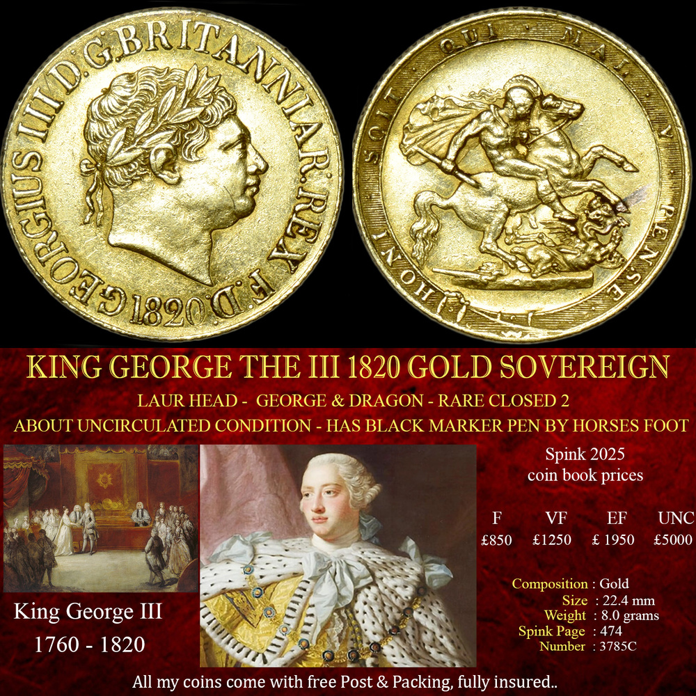 KING GEORGE THE III 1820 GOLD SOVEREIGN CLOSED 2