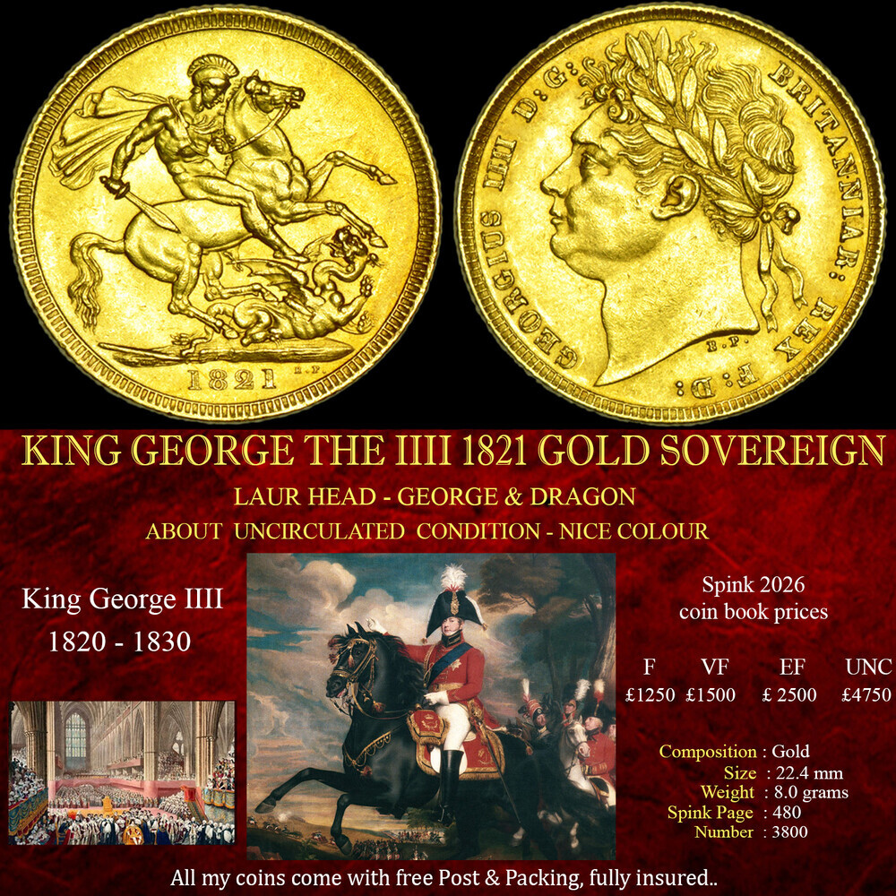 SUPERB KING GEORGE THE IIII 1821 GOLD SOVEREIGN