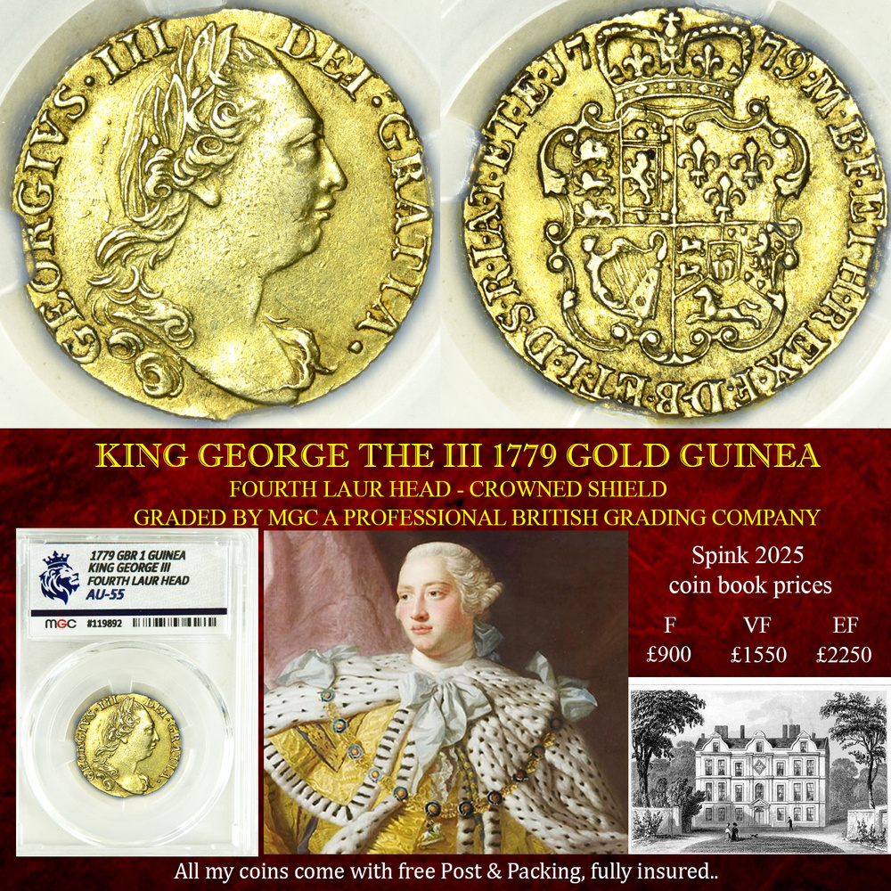 KING GEORGE THE III 1779 GOLD GUINEA - AU55
