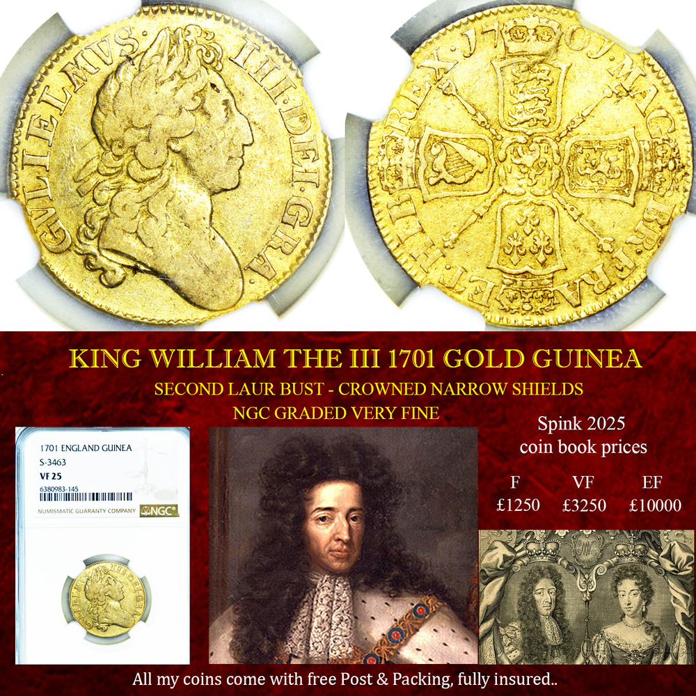RARE KING WILLIAM THE III 1701 GOLD GUINEA